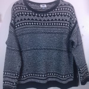 Old Navy sweater long sleeve cotton wool blend crew neck black white kni…